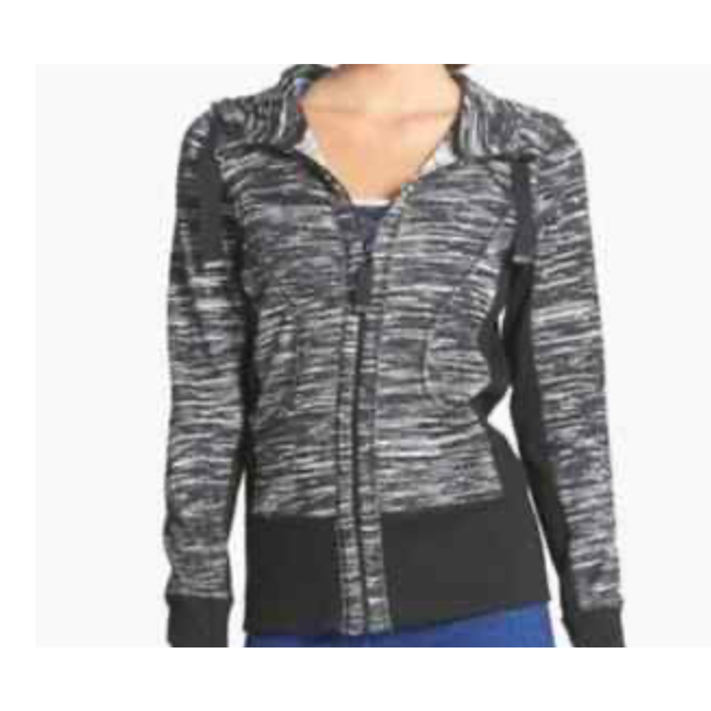 Zella Marled Space Dyed Zip-Up Hoodie Black‎ White Womens plus SZ 2X Activewear